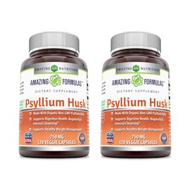 Amazing Formulas Psyllium Husk 750mg 120 Veggie Capsules Supplement | Non-GMO | Gluten Free | Made in USA | Suitable for Vegetarians | 2 Pack