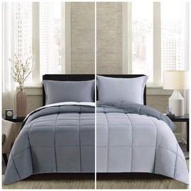 Homelike Moment Lightweight Comforter Set Twin Reversible All Season Down Alternative Bed Comforter Set Summer Blanket 2 Piece - 1 Comforter 1 Pillow Sham Twin Size Dark Gray / Light Grey