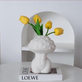 Romehaha Mushroom Shaped Ceramic Vase – Cute Flower Pot for Home Decor, Shelf, Table, Bookshelf, Mantel & Entryway | Small Plant Vase for Living Room, Bedroom, Office Accent