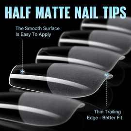 Short almond nail tip, 300 pieces of full set of ultra-thin non marking false nails, acrylic false pressed nails, natural full matte false nails, full set of false nails, with nail extension box (Square nail tips)