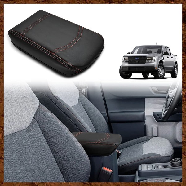 Muslogy for Maverick Center Console Cover Vegan Leather Armrest Cushion Pad Interior Accessories Armrest Lid Protector Extra Soft Compatible with Ford Maverick XL XLT Lariat 2021-2024 (Black)