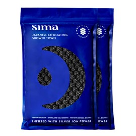 Exfoliating Washcloth Face & Body Scrub Towel - Japanese Exfoliating Towel with Hexagon Fibers, Body Scrubber with 2 Sides for Scrubbing & Washing, Extra Long (Black, 2 Pack)