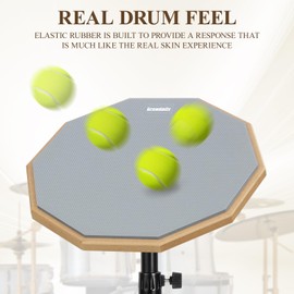 Drum Practice Pad Snare Drum Stand Set 12 In With Double Sided Silent Drum Pad, Drum sticks,Carrying Bag Adjustable Stand (Grey)