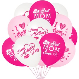 I Love You Mom Balloons Mother's Day Latex Balloons Decorations 12 Inch Mom Balloons for Mother's Themed Party Balloons For Party Supplies Arch Decorations Party Sets-12 PCS