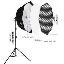 GSKAIWEN 110W Octagonal Parabolic Softbox Lighting Kit, 37.4 "/95cm Soft Box with Honeycomb Grid/Remote Control/Stand for Studio Light, Video Recording, Portraits, Product Photography, Live Streaming