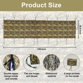 Tree Stand Blind Kit 138'' X 35.4'' Universal 2 Man Tree Stand Blinds For Deer Hunting Tree Stand Camouflage Silent Tree Stand Skirt Deer Ladder Stand Blind Kit Colorfast Treestand Blind Accessories