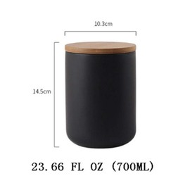 YYW Ceramic Food Storage Jar Canister with Airtight Wooden Lid, Modern Design Food Canisters Loose Tea Coffee Sugar Spice Nuts Snacks Seasonings Storage Jar Caddy (Black 28.15oz/800ml)