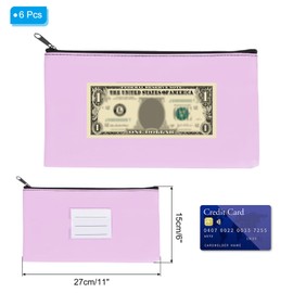 PATIKIL 11x6 Money Bank Deposit Bag with Zipper, 6 Pcs Leatherette Coin Check Wallet Pen Pouch Bag with Clear Window for Office Travel, Light Purple