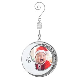 BANBERRY DESIGNS Baby Photo Christmas Ornament Dated 2020 - I Love You to The Moon and Back Saying with a White Glitter Moon and Yellow Star Charm - New Baby Infant Boy or Girl Gift