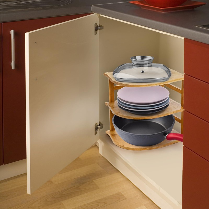 Goaste 3-Tier Bamboo Corner Shelf, Kitchen Countertop Storage Organizer, Cabinet