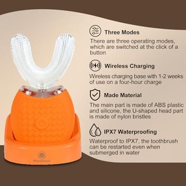 Cepillo de dientes ultrasónico en forma de U para adultos, cepillo de dientes eléctrico para blanquear los dientes, automático de 360 grados con IPX7 