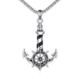 YAFEINI Anchor Necklace Sterling Silver Nautical Lighthouse Pendant Necklace Anchor Jewelry Gifts for Women Men Brother (Anchor necklace)