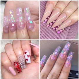 3D Heart Nail Art Stickers Glitter Decals Love Nail Sequins Laser Heart Nail Supplies Sparkle Nail Flakes Mixed Size Colorful Shiny Design for Acrylic Nail Supplies Charms Nail Decorations Accessories