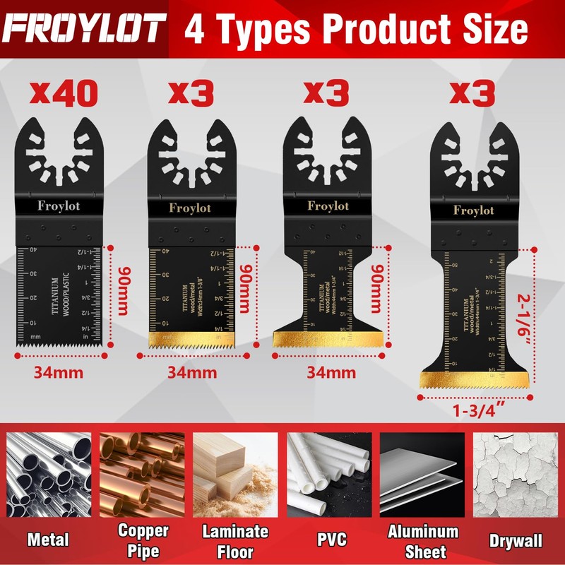 49pcs Titanium Oscillating Tool Blades High-Carbon Steel Multitool Blades, Universal