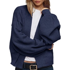 Dokotoo Womens Plus Size Open Front Cardigans Sweaters Long Sleeve Ribbed Knit Fall Outfits for Women 2025 Trendy Casual Solid Ladies Clothing Cardigan Cute Coats Blue Large