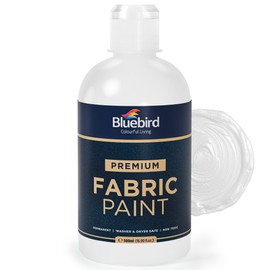 BLUEBIRD Fabric Paint, White, 16.9 Fl Oz, Permanent Fabric Paints for Clothes, Furniture Upholstery
