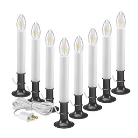 Xodus Innovations AC1120A-8 Electric Plug-in 8.25 inch Flameless Window Candle with Dusk to Dawn Light Sensor Timer,White Candle with Black Base Pack of 8