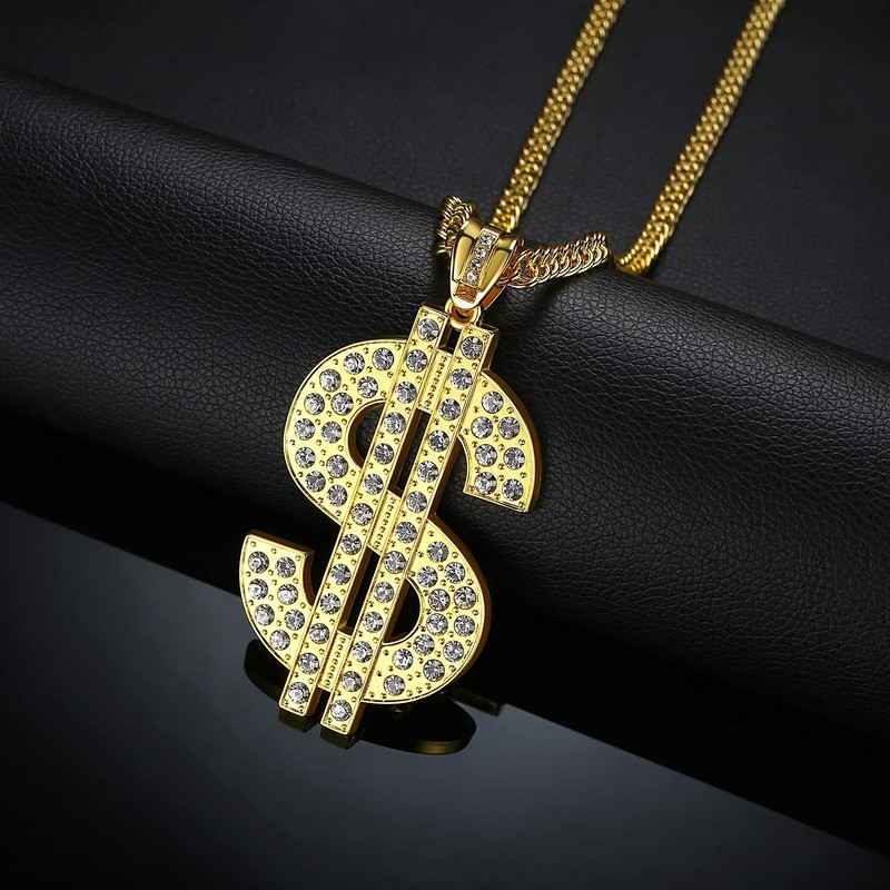 NYUK Gold Chain for Men with Dollar Sign Pendant Necklace