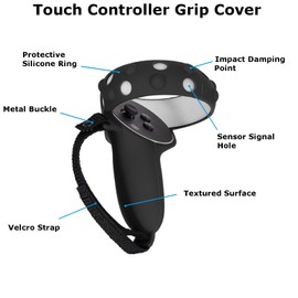 Digicharge Silicone Controller Grip for Oculus Quest 2 Touch Controller Covers Protective Ring Cover for Oculus/Meta Quest 2 VR Handle, Anti-Drop Silicon Protection Sleeve with Adjustable Hand Strap