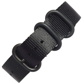 time+ 24mm 3-Ring Military Style Seat Belt Nylon WatchBand Strap All Black PVD