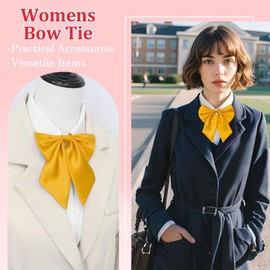 Gsyziux Bow Tie for Women Pre-Tied Adjustable Ladies Bowtie Solid Color Female Womens Bow Tie for Party Office School Prom (Yellow)