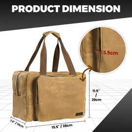 Tool Tote Bag - Large Capacity Tool Carrying Bag with 2 Zipper Pouches, Sustainable 16OZ Waxed Canvas Garden Tote for Gardening Set Hammer Wrench Level - Khaki - 15.5"L x 7.5"W x 11.5"H