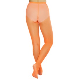 ToBeInStyle Women's Fishnet Full Footed Panty Hose Tights Hosiery - Queen Size - NEON ORANGE