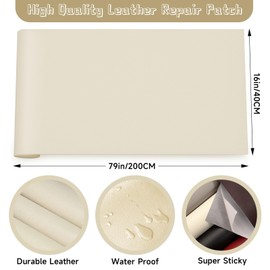 Leather Repair Patch, Self Adhesive Leather Repair, Large Leather Repair Tape for Sofa, Car Seats, Furniture, Cabinets, Chairs, Handbags (Beige, 79" L x 16" W)