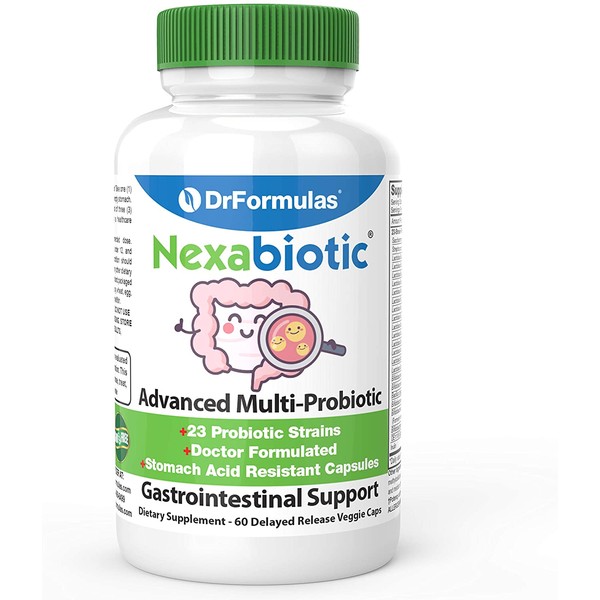 DrFormulas' Best Probiotics for Women & Men | Nexabiotic Multi Probiotic with Saccharomyces Boulardii, Lactobacillus Acidophilus, B. infantis, Prebiotic 60 Count Capsules (Not Pearls)