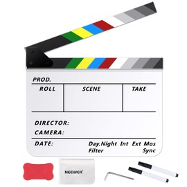 NEEWER Acryl Filmregisseur Clapper Board Set: 12"x10" Kunststoff Filmklappertafel mit magnetischem Radiergummi, 2 wasserbasierten Stiften, 1xReinigungstuch & 1 x L förmigem Inbusschlüssel (Weiß)