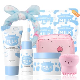 Cuidado de la Piel en Leche para Niños, Kit de Cuidado de la Piel para Adolescentes de 10 PIEZAS con Limpiador, Suero, Crema, Máscaras, Cuidado de la Piel para Adolescentes de 10-12 años, Sets de