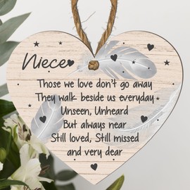 Niece Memorial Plaque - "Those We Love Don’t Go Away" Heart-Shaped Hanging Sign - Thoughtful Sympathy Gift for the Loss of a Niece - Remembrance Plaque Keepsake - Bereavement Memorial Sign