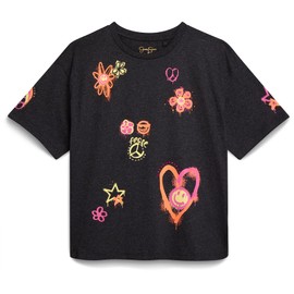 Jessica Simpson Girls T Shirts - Trendy Oversized Graphic Tees Cute Summer Tops for Girls - Soft Blended Cotton Shirts (7-16), Size 8-10, Washed Black