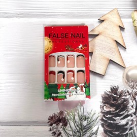 French Tip Press on Nails Christmas Fake Nails Cute Black Red Santa Hat Design False Nails Full Cover Square Glue on Nails Glossy Christmas Acrylic Nails Short Stick on Nails for Women Girls Manicure