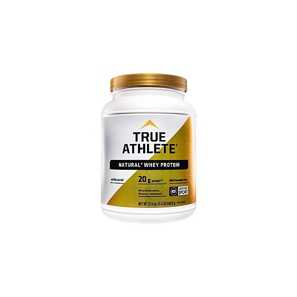 True Athlete Natural Whey Protein - Unflavored, 20g of Protein per Serving - Probiotics for Digestive Health, Enzymes for Protein Digestion - NSF Certified for Sport (1.4 Pound Powder)