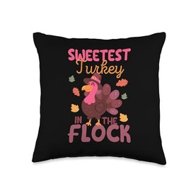 Pilgrim Costume Turkey Meat Thanksgiving Shirt Sweetest Turkey in The Flock Funny Thanksgiving Day Dinner Throw Pillow, 16x16, Multicolor