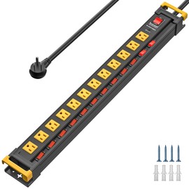 12 Outlet Long Heavy Duty Power Strip with Individual Switches,3300J Surge Protector Metal Power Strip,Wide Spaced,6Ft Cord Managment for School,Garage,Office,Workbench,ETL Listed(15A/1875W)