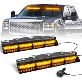 48 LED Flashing Warning Hazard Interior Windshield Visor Traffic Light Bar for Trucks, Construction VehiclesLight Color: Amber, Rated Power: 48, Beam Angle: Spot