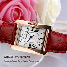VenSten Women Watch, Lady Analog Quartz Casual Business Dress Waterproof Watches with Fashion Leather Band Birthday Gift 30M Roman Numerals Wrist Watch - Red