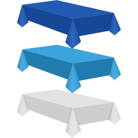 Juexica Disposable Plastic Tablecloth 54" x 108" Waterproof Table Cover Plastic Table Cloth for Ocean Theme Mardi Gras Valentine's Day Party Supplies(Dark Blue, Sky Blue, White, 12 Pcs)