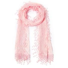Cindy and Wendy Lightweight Soft Leaf Lace Fringes Scarf shawl for Women,Peach Pink,One Size