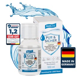 Pure & Safe *without* Chlorine Water Purifier Drinking Water - Inactivates Germs, Viruses, Bacteria | Motorhome, Caravan, Camping, Outdoor, Emergency Supply, Emergency, Survival, Travel | 100 ml for