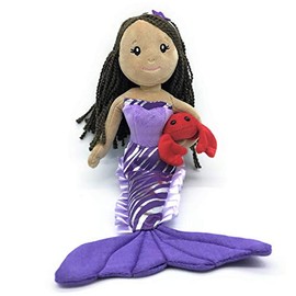 The Petting Zoo Mermaid Doll with Crab Stuffed Animal- Great Gifts for Girls, Mermaid Plush Doll with Crab Plush Toy, 17 inch (Dark Skin)