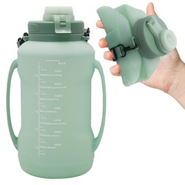 LELExilan 64oz Foldable Silicone Water Cups with Straw, BPA Free, for Outdoor Sports Water Bottle (Green)