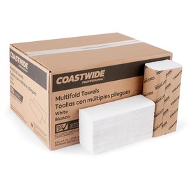 COASTWIDE 1-Ply Paper Towels, Tri-Fold Design, Recycled, 250-Sheets Per Pack, 16-Pack, White