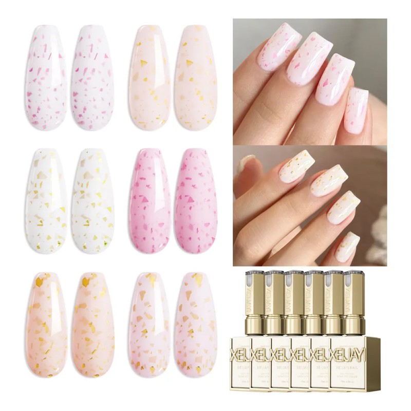 Set De 6 Esmaltes De Uñas Con Glitter Crema Xeijayi