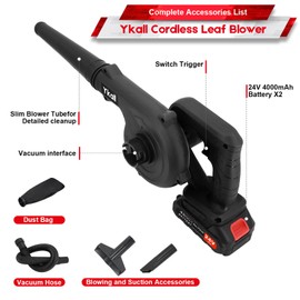 Akku-Laubbläser 24V – Kabelloser Leistungsstarker Elektrischer Laubbläser mit 2 Akkus & Ladegerät, Ideal für Gartenarbeit, Terrasse, Hof, Garage, Laub, Staub, Schnee & Tierhaare (Schwarz)
