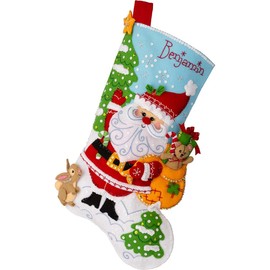 Bucilla, Retro Holiday Santa, Felt Applique 18" Stocking Making Kit, Perfect for DIY Arts and Crafts, 89740E