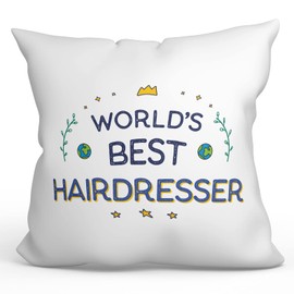 MUGFFINS HAIRDRESSER Cushion Padding included - in English - World's Best - Funny gift - Pillow: cover and filling 15.7x15.7 inches