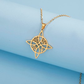 VASSAGO Witches Knot Necklace for Women Girls Celtic Witch Knot Pendent Necklaces Celtic Knot Charm Stainless Steel Pagan Witch Jewelry Good Luck Gift (Witch)